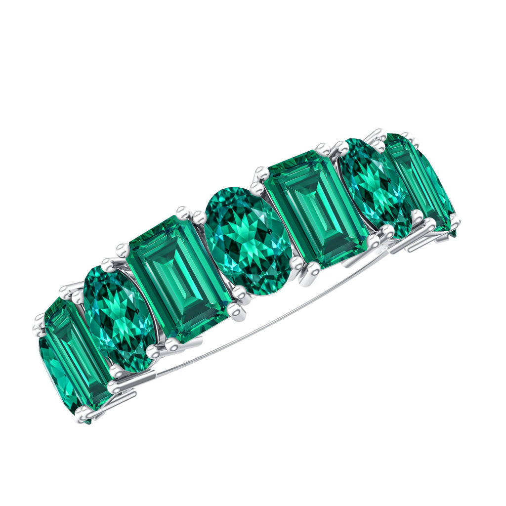 Lab Grown Emerald Band – Certified Anniversary Gemstone Ring With Elegant Prong Setting
