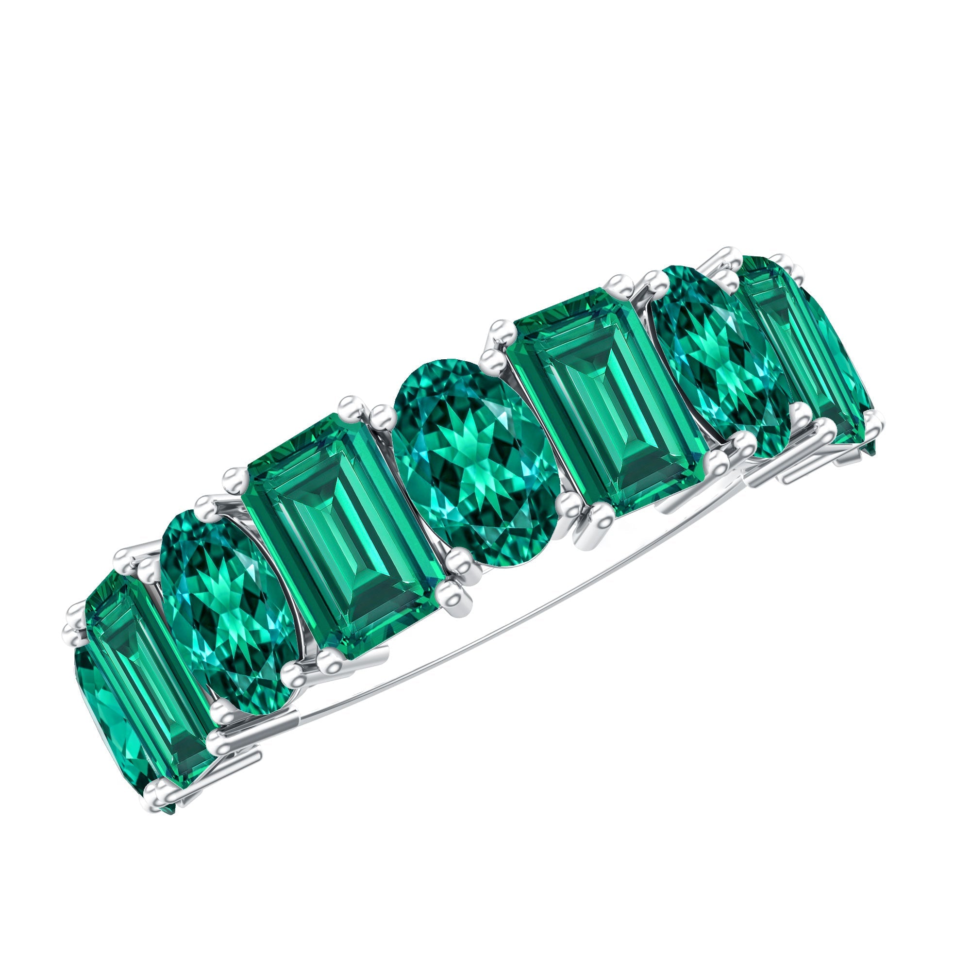 Lab Grown Emerald Band – Certified Anniversary Gemstone Ring With Elegant Prong Setting