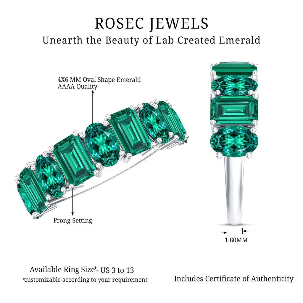 Lab Grown Emerald Band – Certified Anniversary Gemstone Ring With Elegant Prong Setting