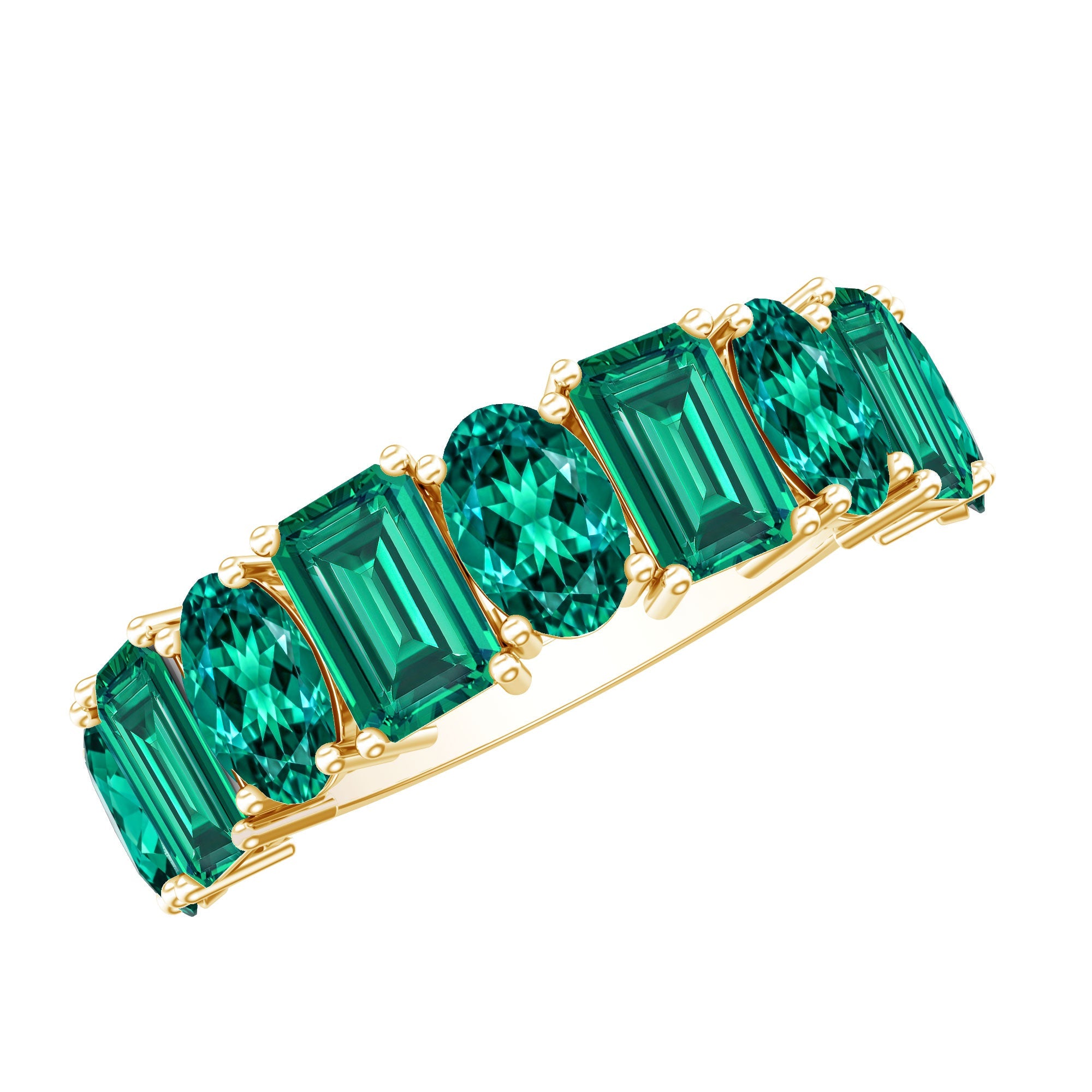 Lab Grown Emerald Band – Certified Anniversary Gemstone Ring With Elegant Prong Setting
