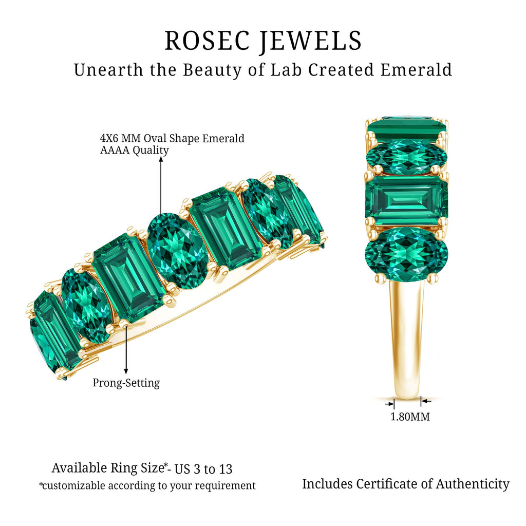 Lab Grown Emerald Band – Certified Anniversary Gemstone Ring With Elegant Prong Setting