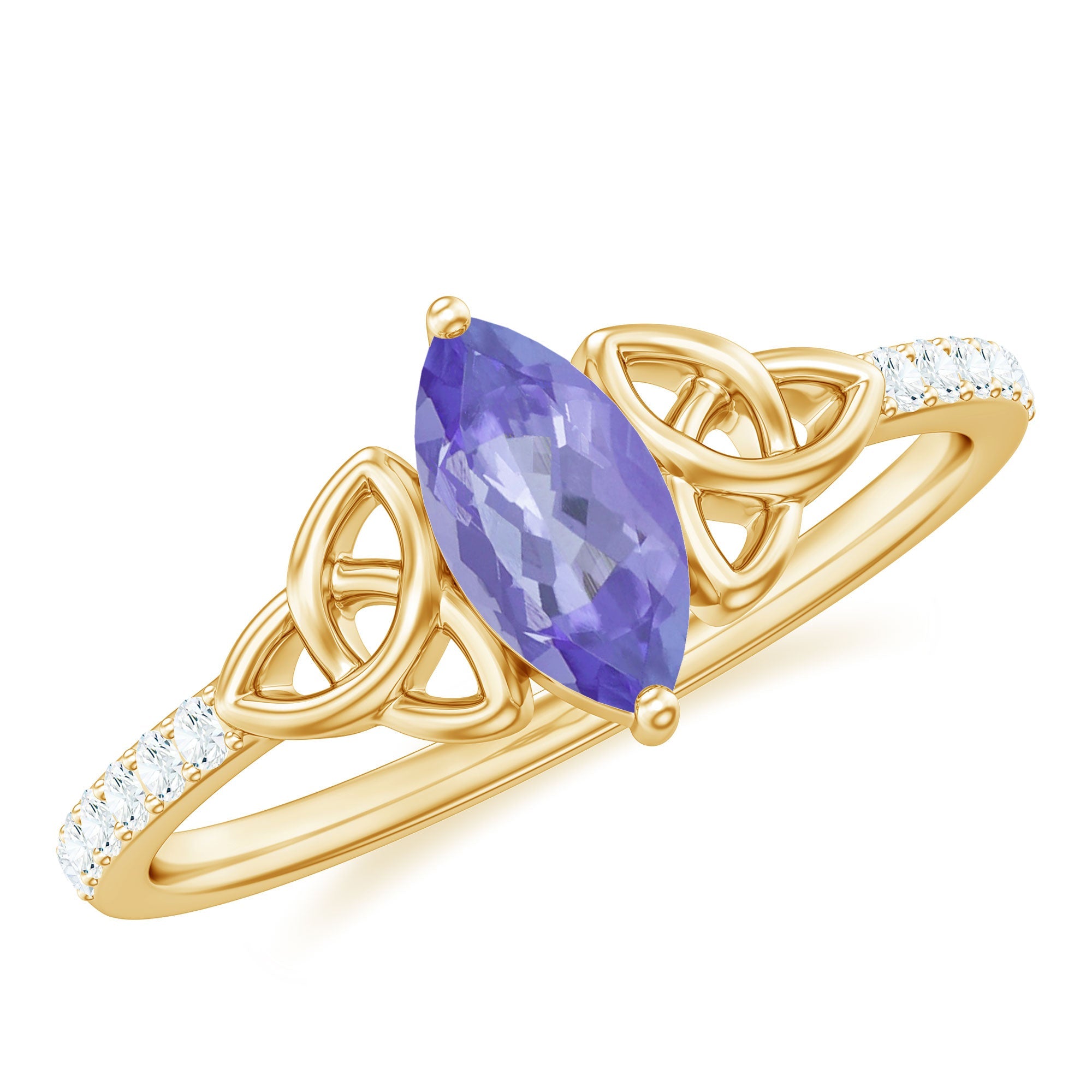 Marquise Tanzanite Ring – Blue Violet Gemstone with Diamond Accents & Celtic Knot Design
