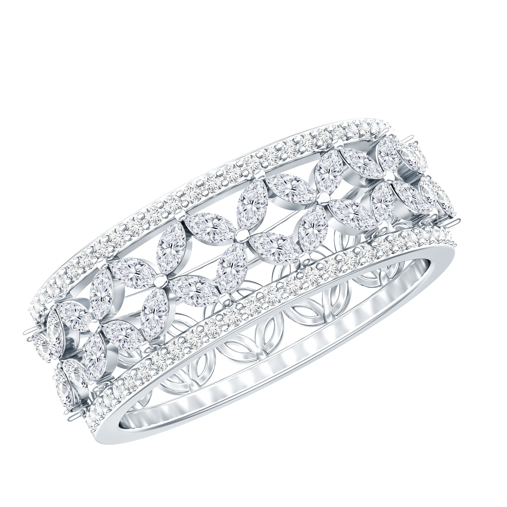 Certified Moissanite Flower Wedding Band for Women