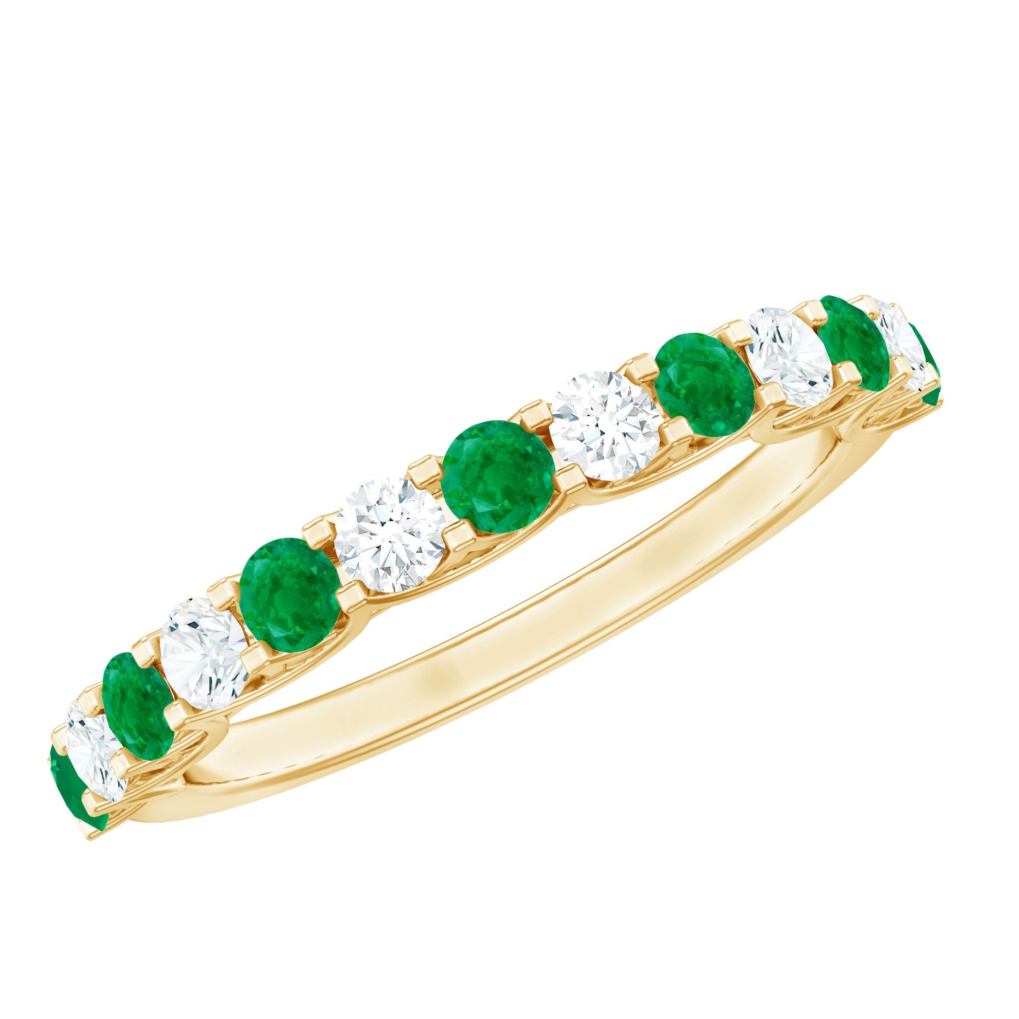 Emerald Eternity Ring – Half Eternity Band With Trellis Setting & Diamonds by Rosec Jewels