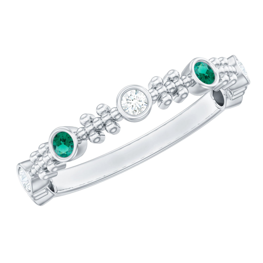 Lab Grown Emerald Ring - Half Eternity Beaded Detailing with AAAA Quality Emeralds