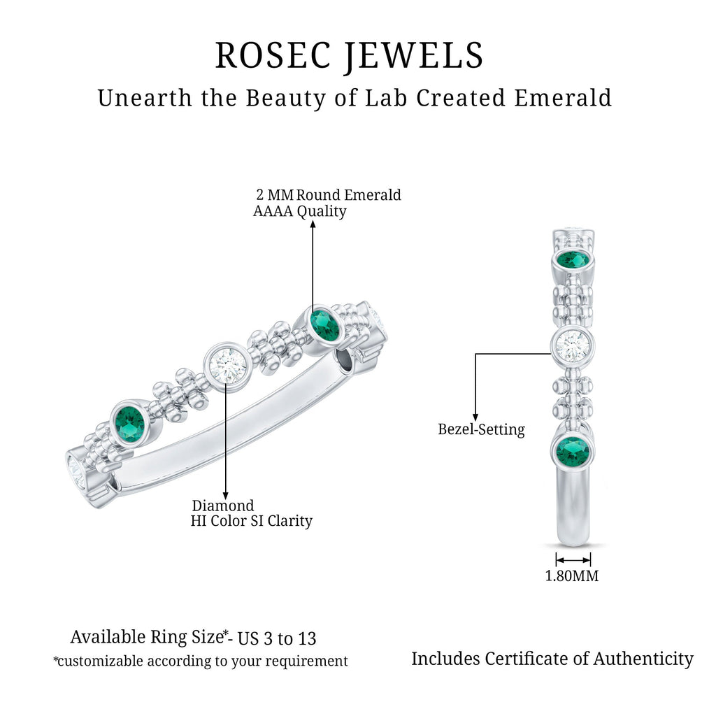 Lab Grown Emerald Ring - Half Eternity Beaded Detailing with AAAA Quality Emeralds