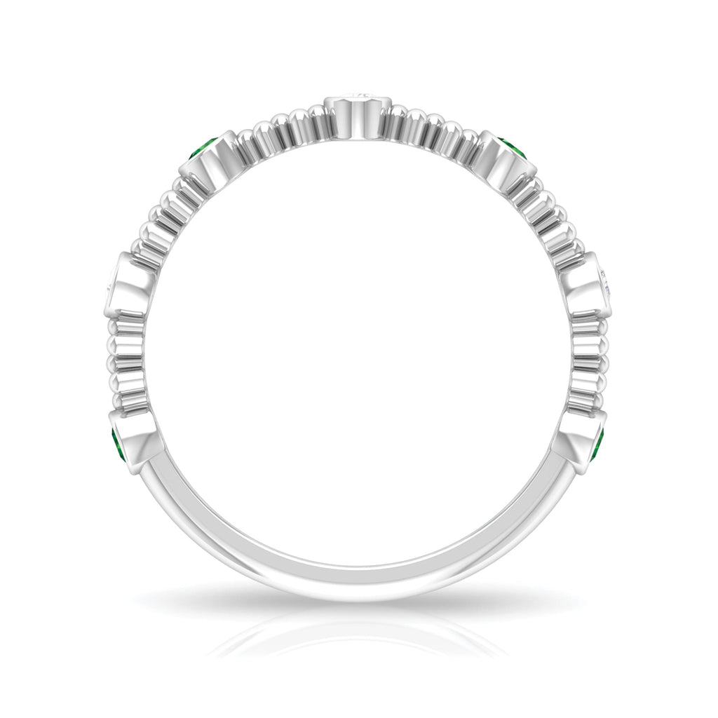 Lab Grown Emerald Ring - Half Eternity Beaded Detailing with AAAA Quality Emeralds