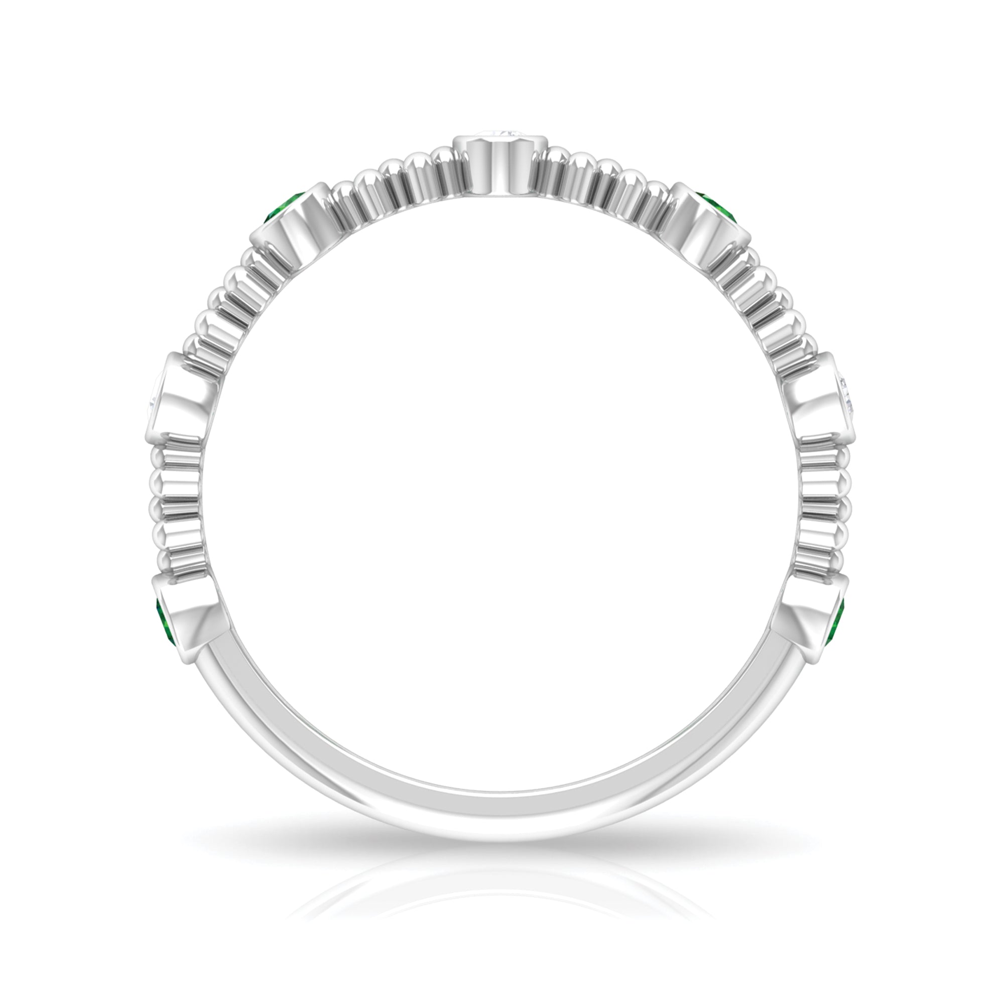 Lab Grown Emerald Ring - Half Eternity Beaded Detailing with AAAA Quality Emeralds