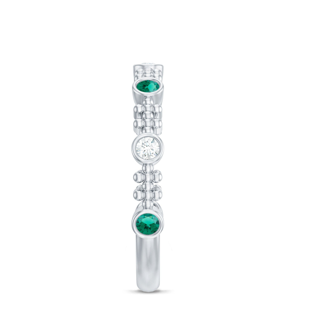 Lab Grown Emerald Ring - Half Eternity Beaded Detailing with AAAA Quality Emeralds