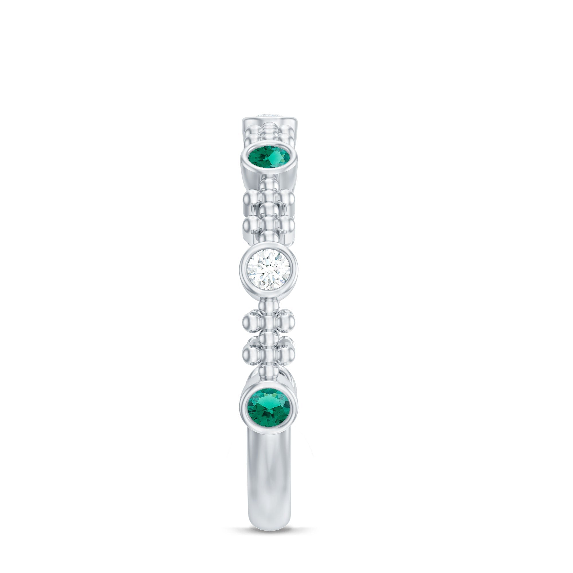 Lab Grown Emerald Ring - Half Eternity Beaded Detailing with AAAA Quality Emeralds