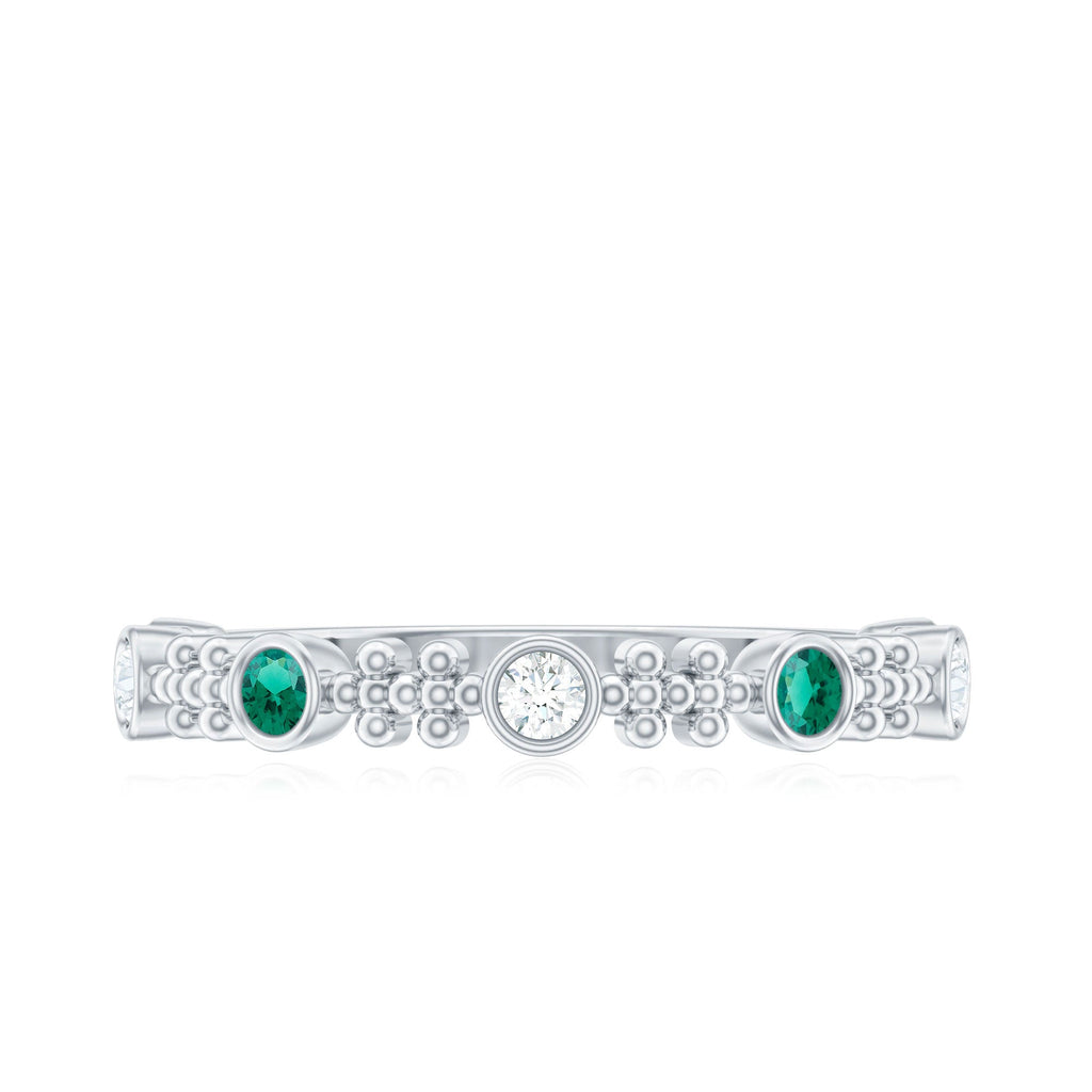 Lab Grown Emerald Ring - Half Eternity Beaded Detailing with AAAA Quality Emeralds