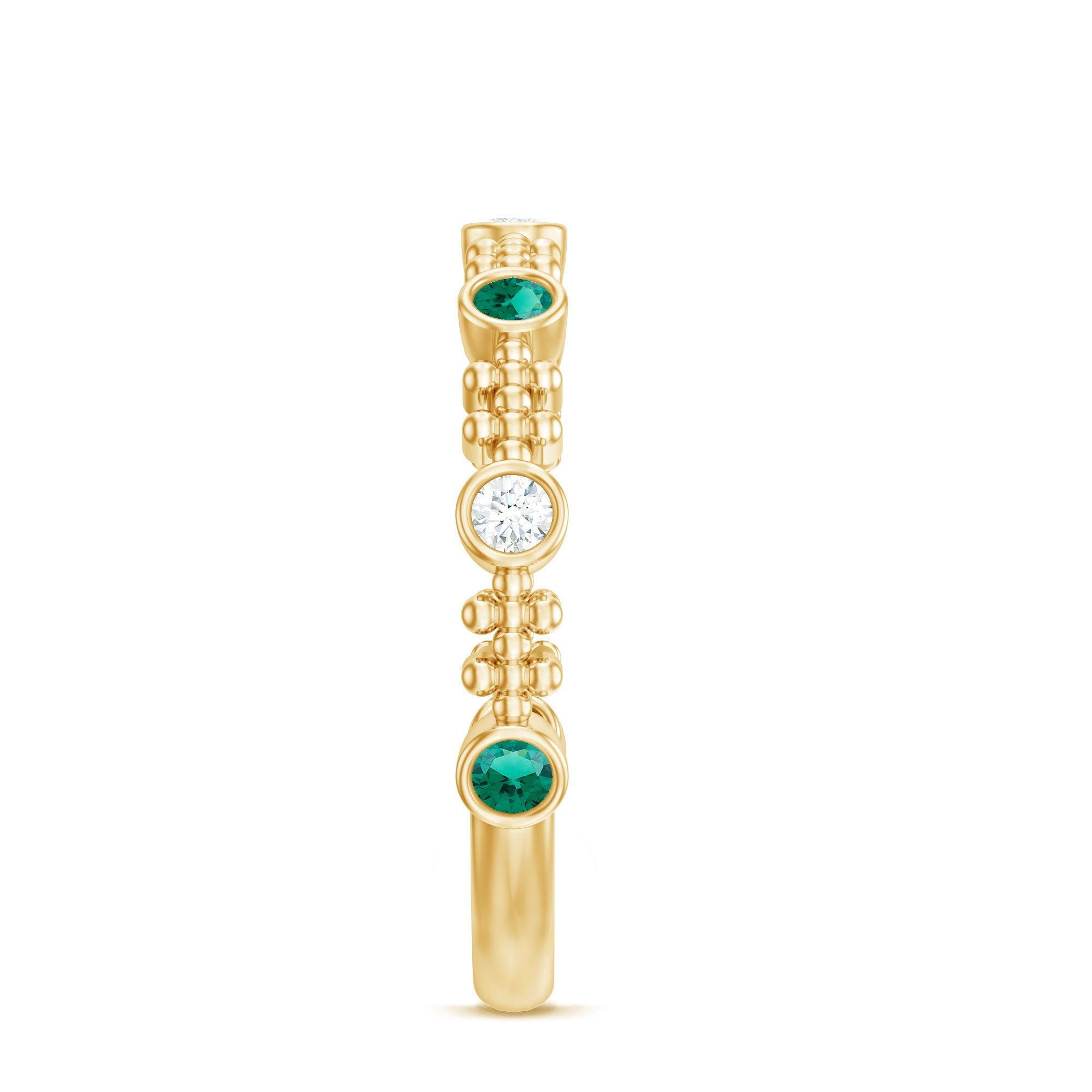 Lab Grown Emerald Ring - Half Eternity Beaded Detailing with AAAA Quality Emeralds