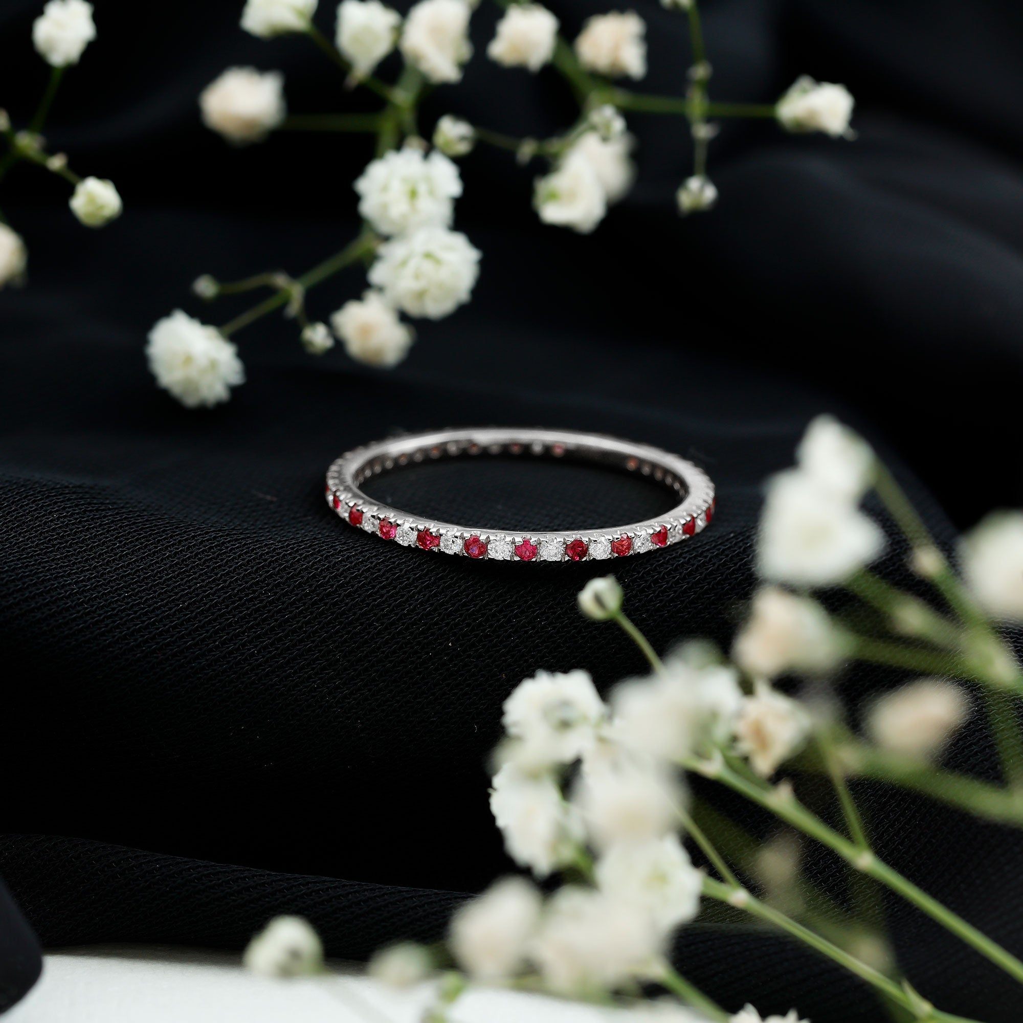 Ruby Eternity Ring – Stackable Natural Ruby And Lab Grown Diamond Band