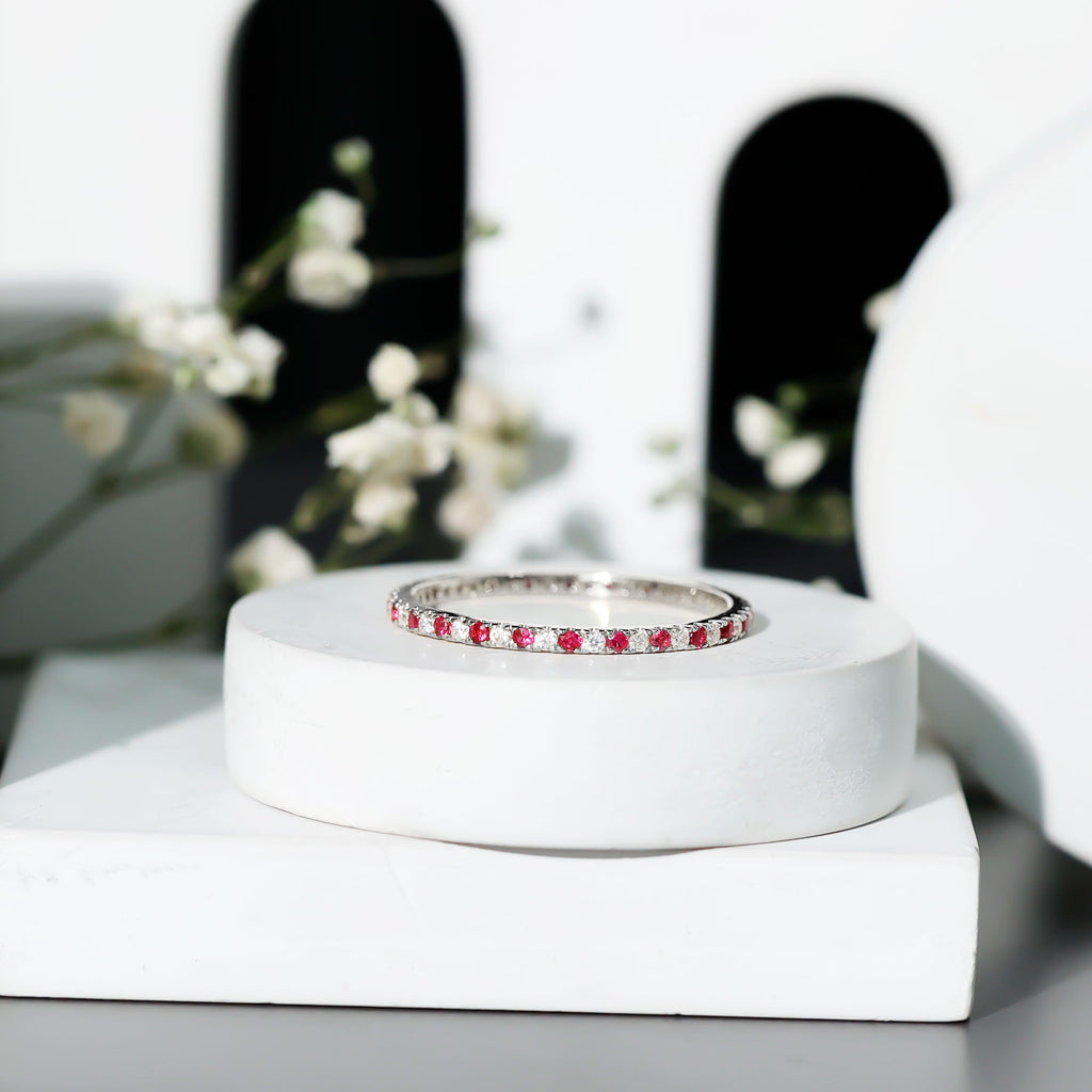Ruby Eternity Ring – Stackable Natural Ruby And Lab Grown Diamond Band