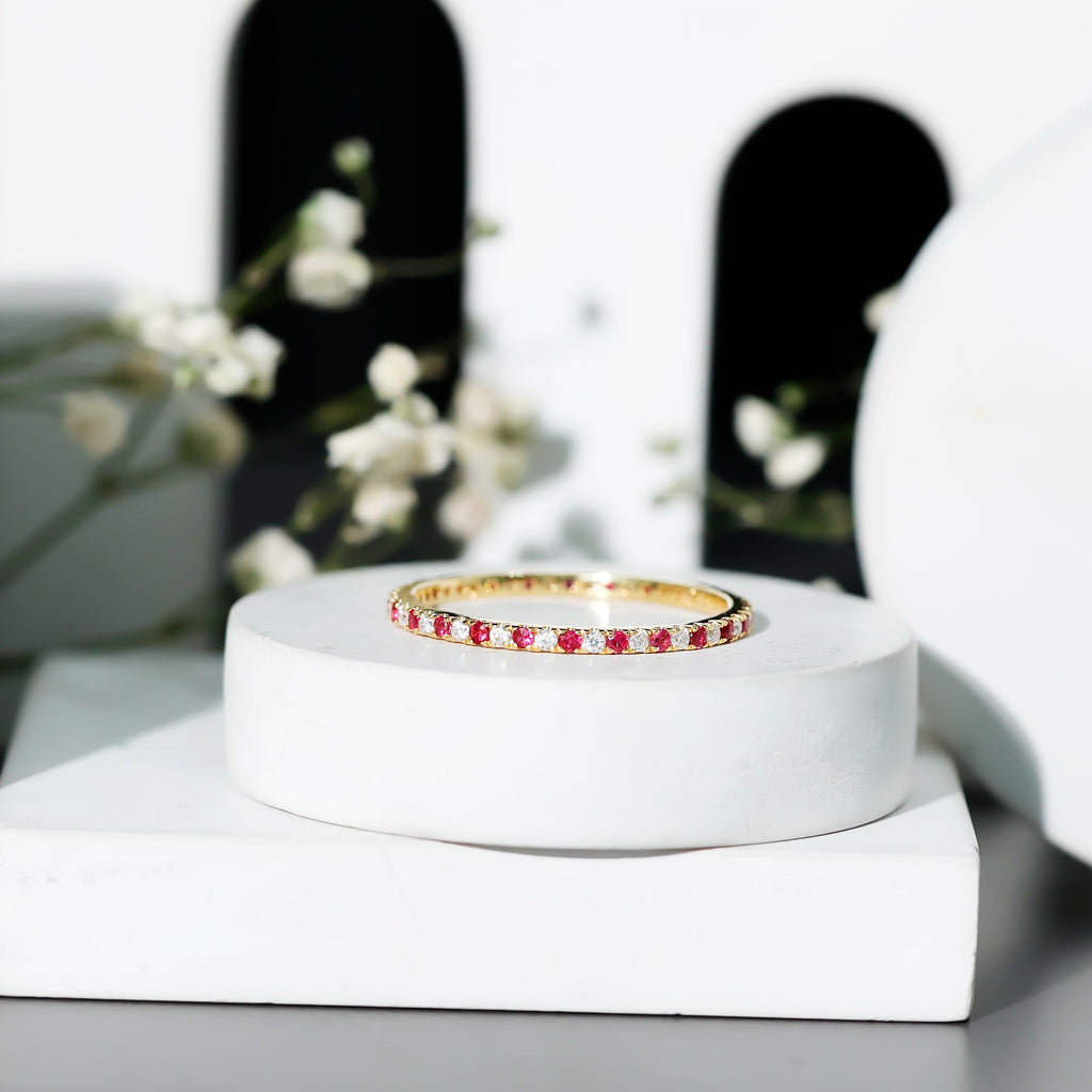 Ruby Eternity Ring – Stackable Natural Ruby And Lab Grown Diamond Band