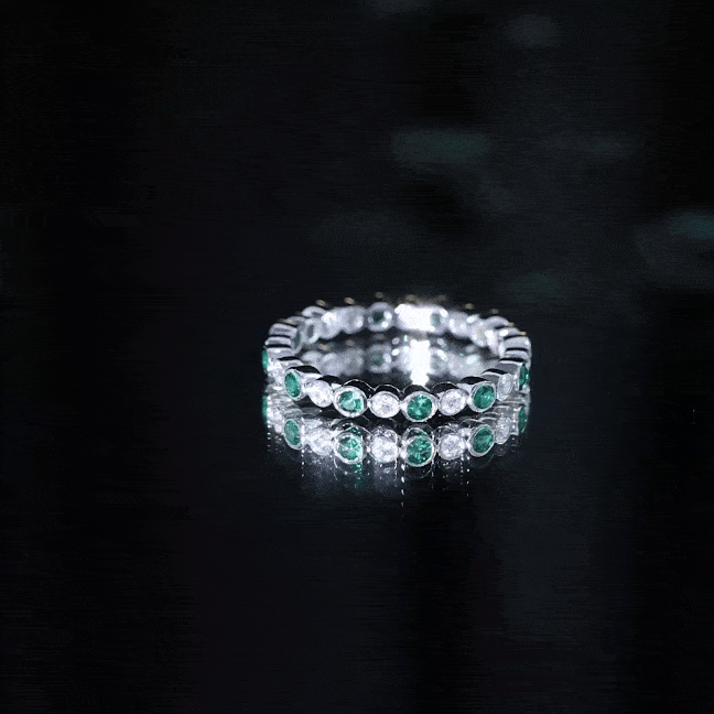 Emerald Moissanite Eternity Ring – Full Bezel Setting Continuous Gemstone Band