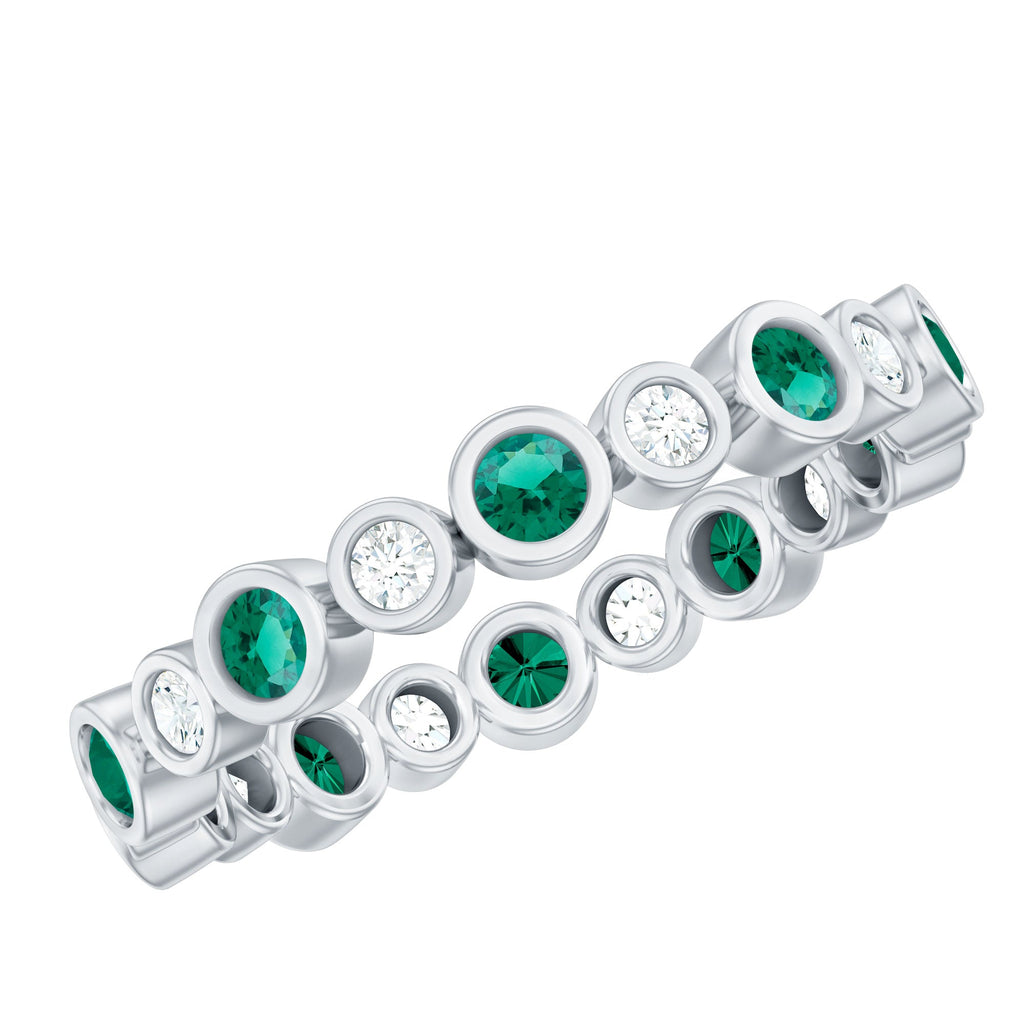 Emerald Moissanite Eternity Ring – Full Bezel Setting Continuous Gemstone Band