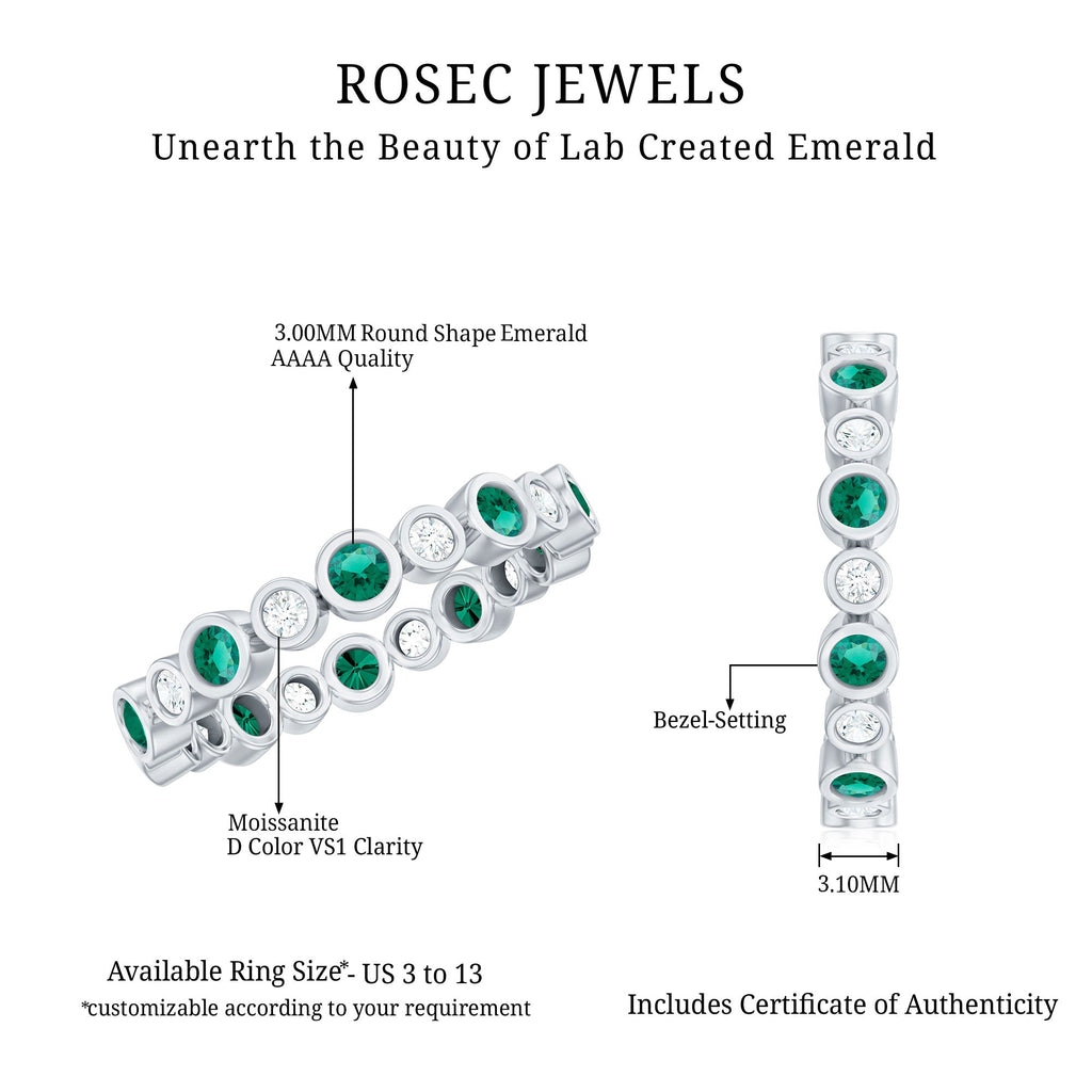 Emerald Moissanite Eternity Ring – Full Bezel Setting Continuous Gemstone Band