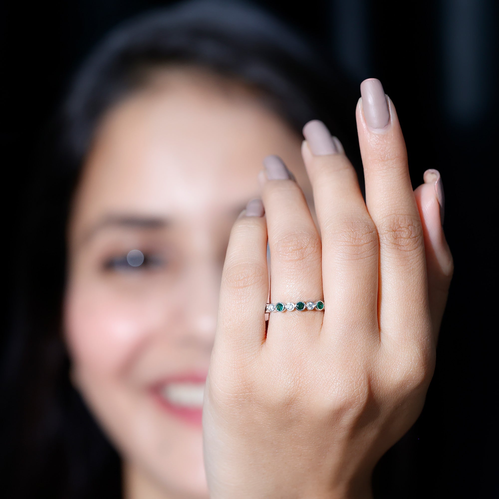 Emerald Moissanite Eternity Ring – Full Bezel Setting Continuous Gemstone Band