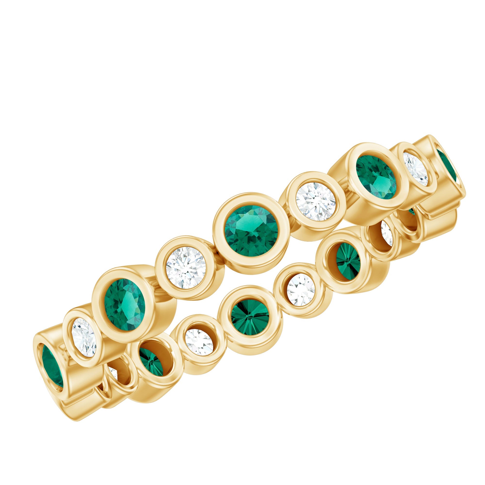 Emerald Moissanite Eternity Ring – Full Bezel Setting Continuous Gemstone Band