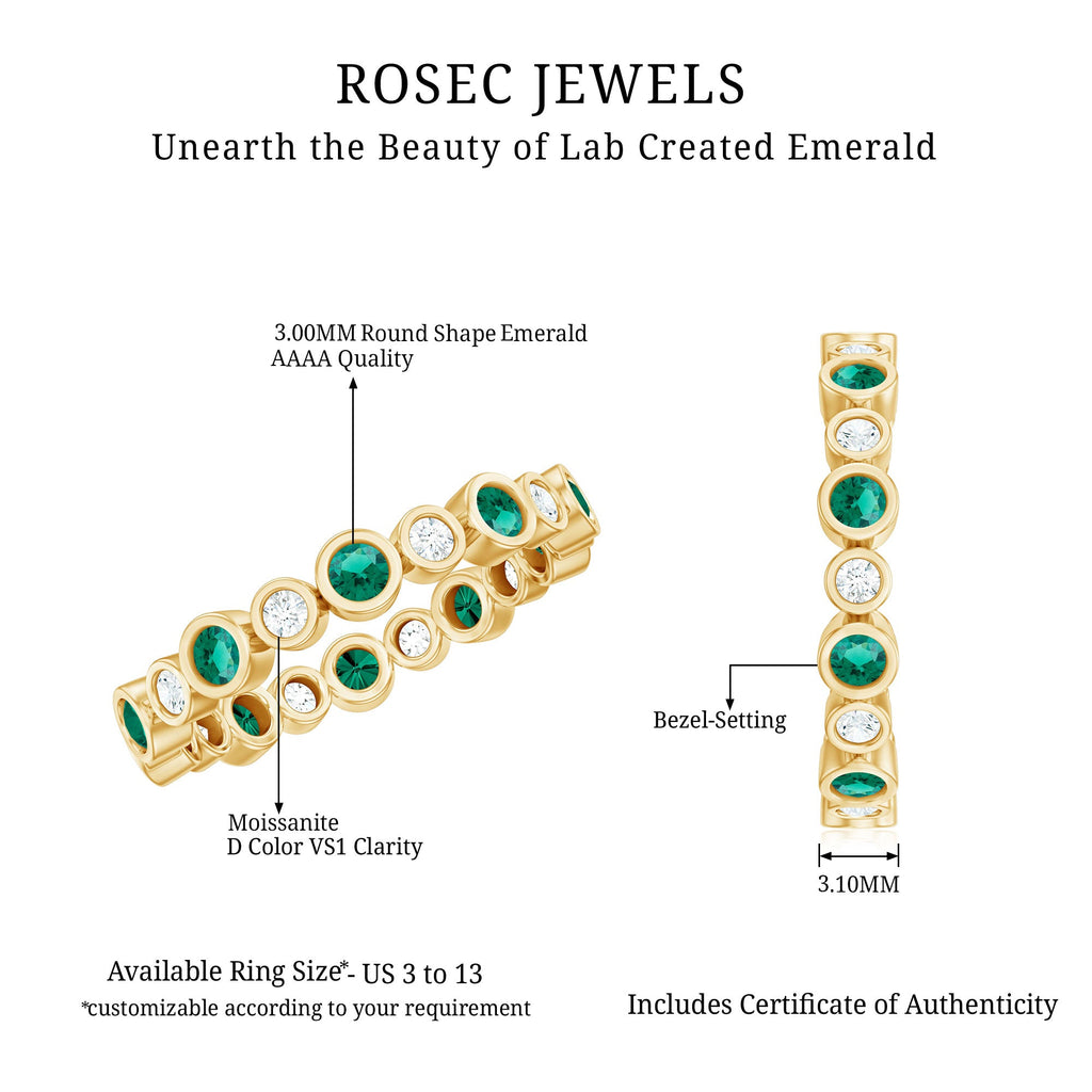 Emerald Moissanite Eternity Ring – Full Bezel Setting Continuous Gemstone Band