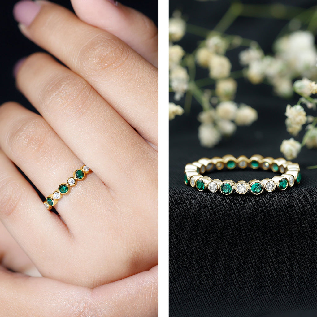 Emerald Moissanite Eternity Ring – Full Bezel Setting Continuous Gemstone Band