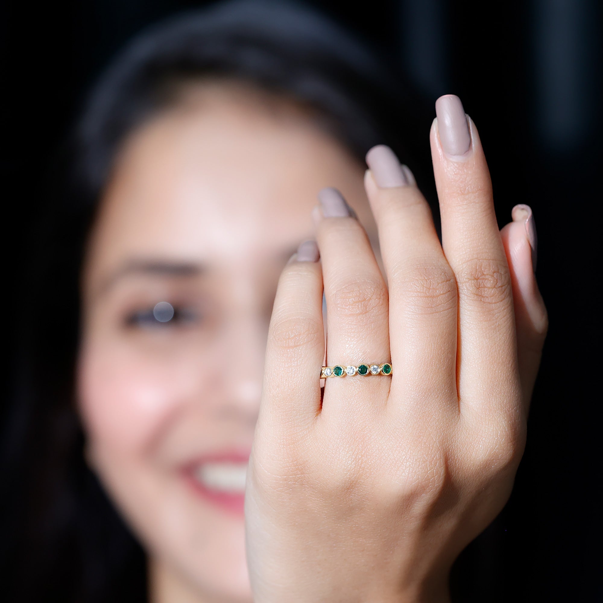 Emerald Moissanite Eternity Ring – Full Bezel Setting Continuous Gemstone Band