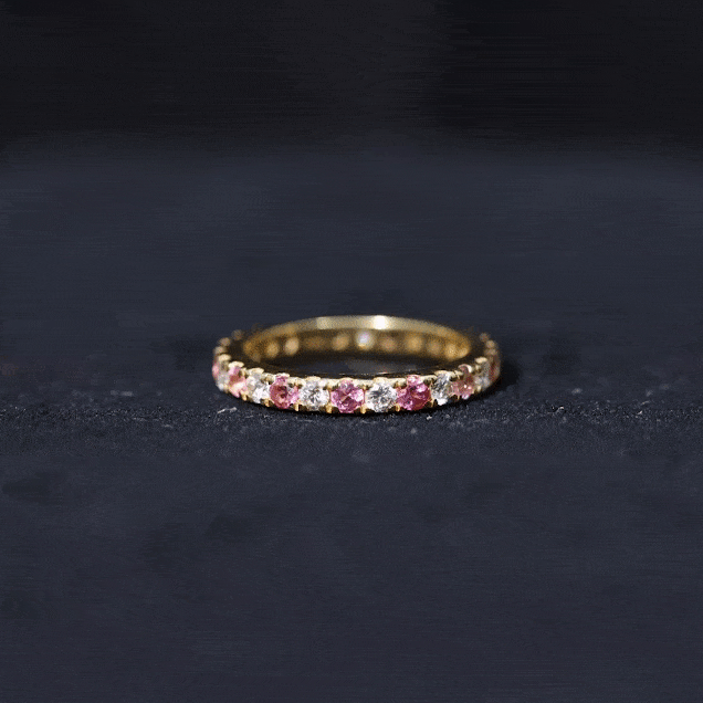 Pink Tourmaline Ring – Diamond Stackable Eternity Band With Fishtail Setting
