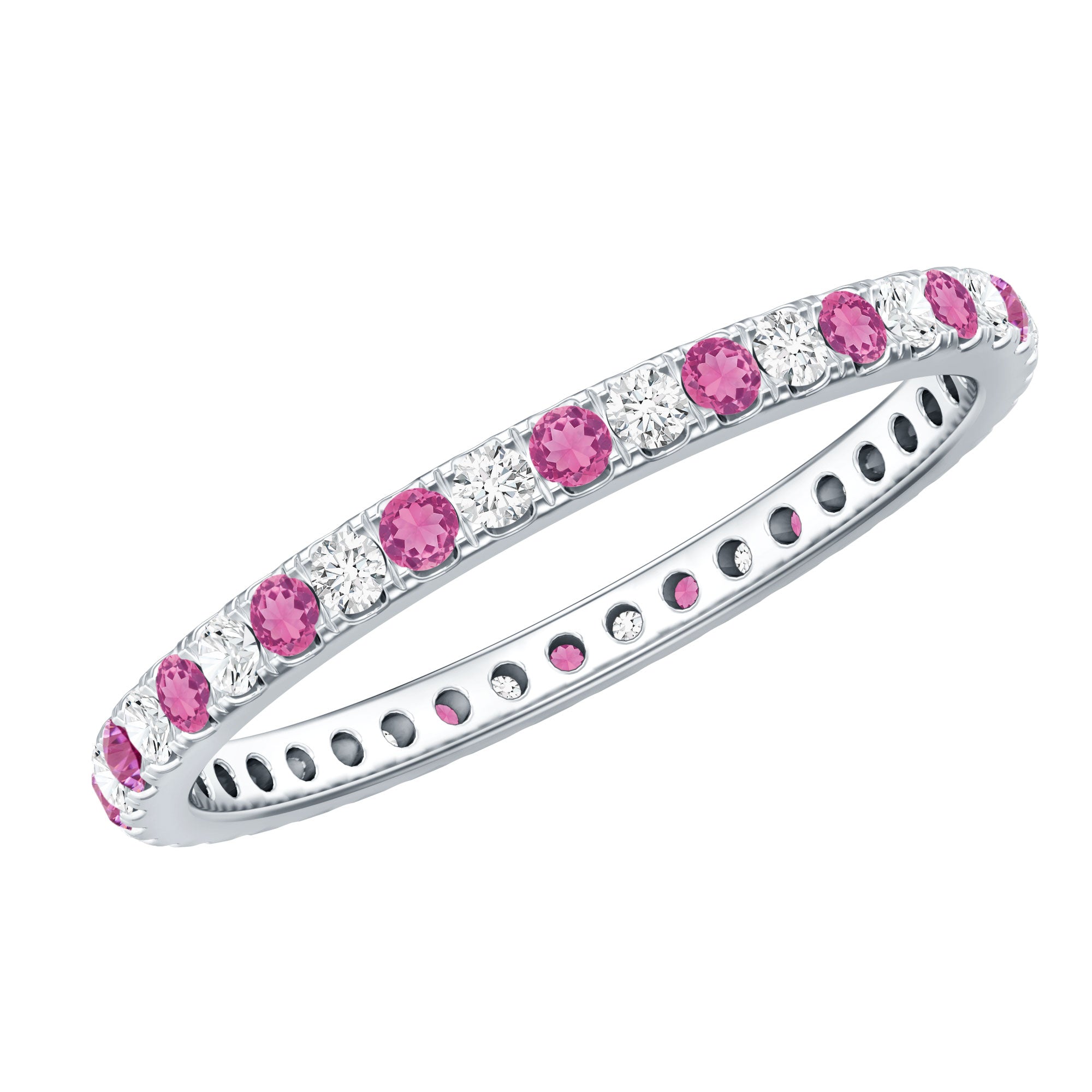 Pink Tourmaline Ring – Diamond Stackable Eternity Band With Fishtail Setting