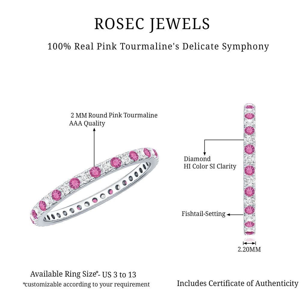 Pink Tourmaline Ring – Diamond Stackable Eternity Band With Fishtail Setting