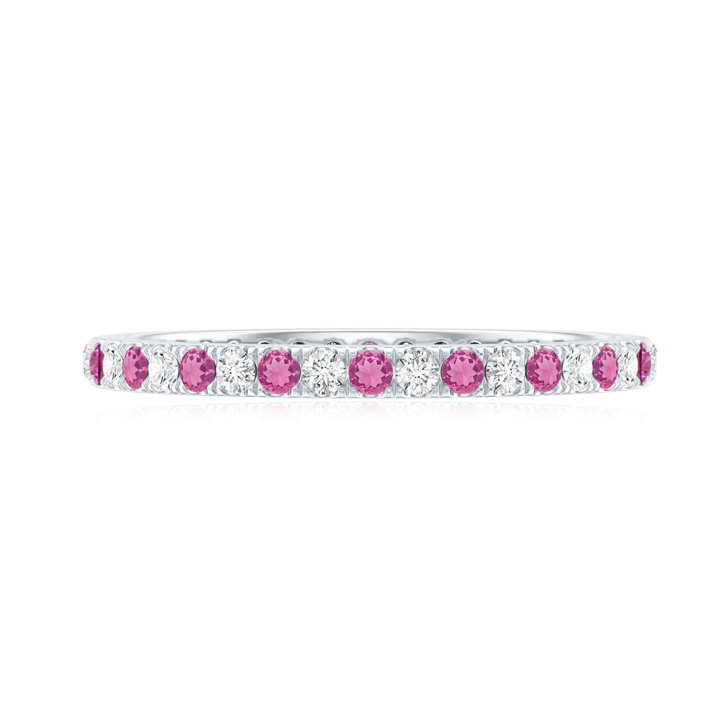 Pink Tourmaline Ring – Diamond Stackable Eternity Band With Fishtail Setting