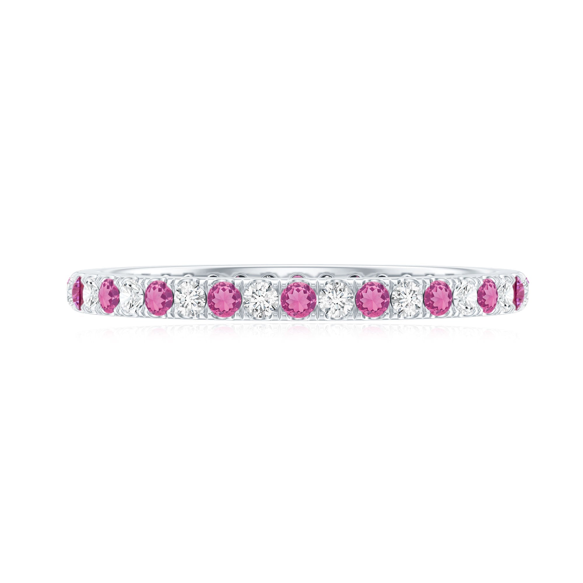 Pink Tourmaline Ring – Diamond Stackable Eternity Band With Fishtail Setting