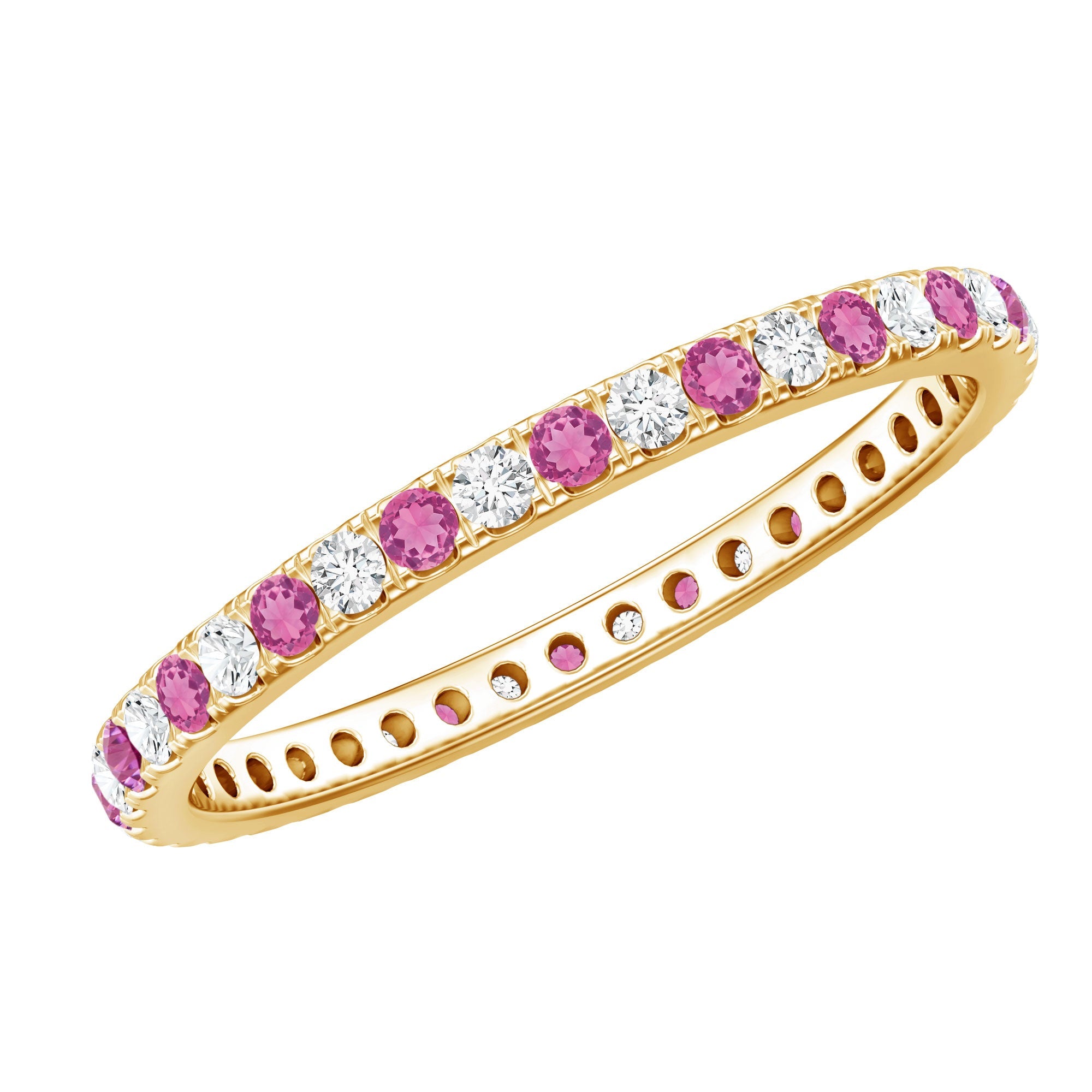Pink Tourmaline Ring – Diamond Stackable Eternity Band With Fishtail Setting