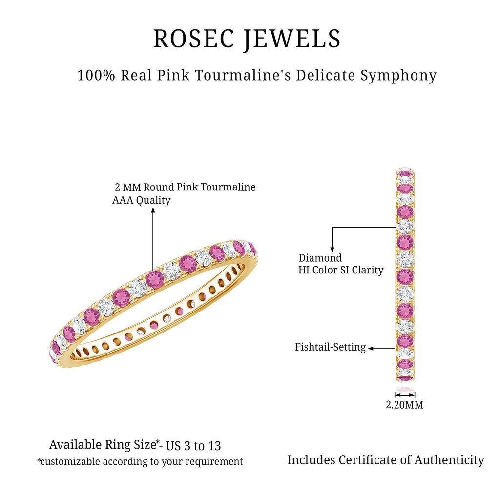 Pink Tourmaline Ring – Diamond Stackable Eternity Band With Fishtail Setting