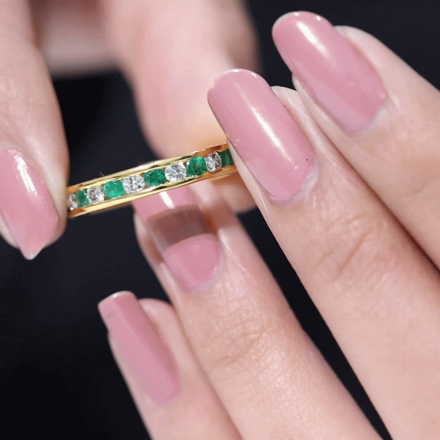 Emerald Eternity Band – Channel Set Ring With Diamond Half Eternity For Daily Wear