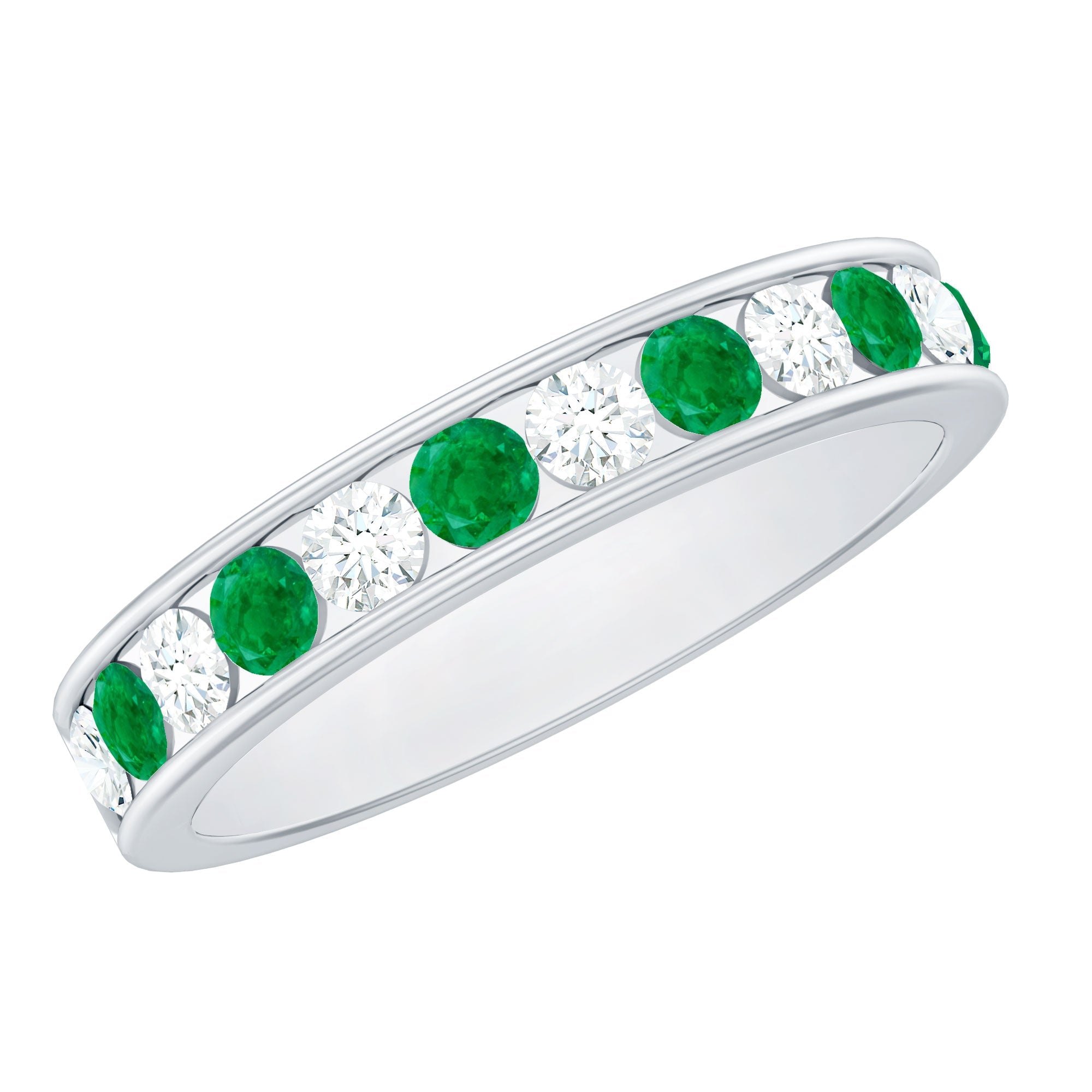 Emerald Eternity Band – Channel Set Ring With Diamond Half Eternity For Daily Wear