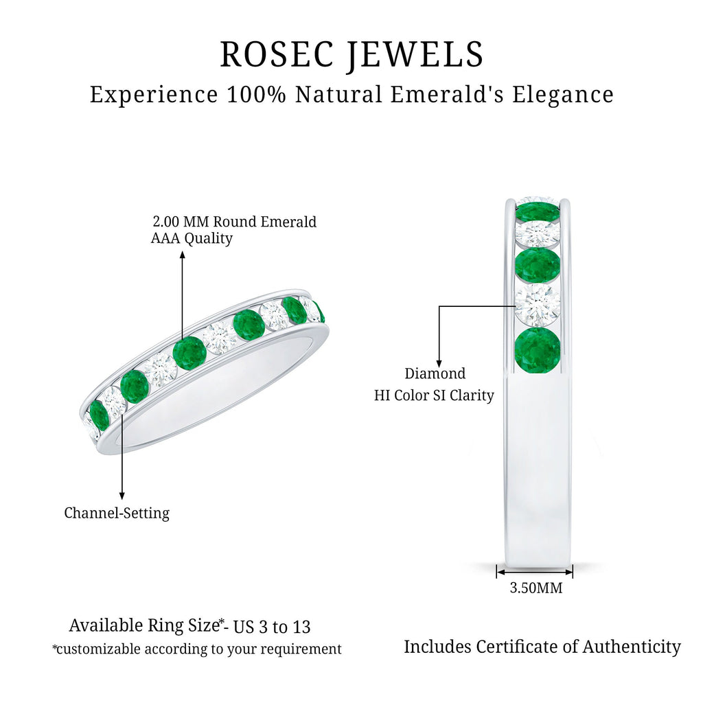 Emerald Eternity Band – Channel Set Ring With Diamond Half Eternity For Daily Wear