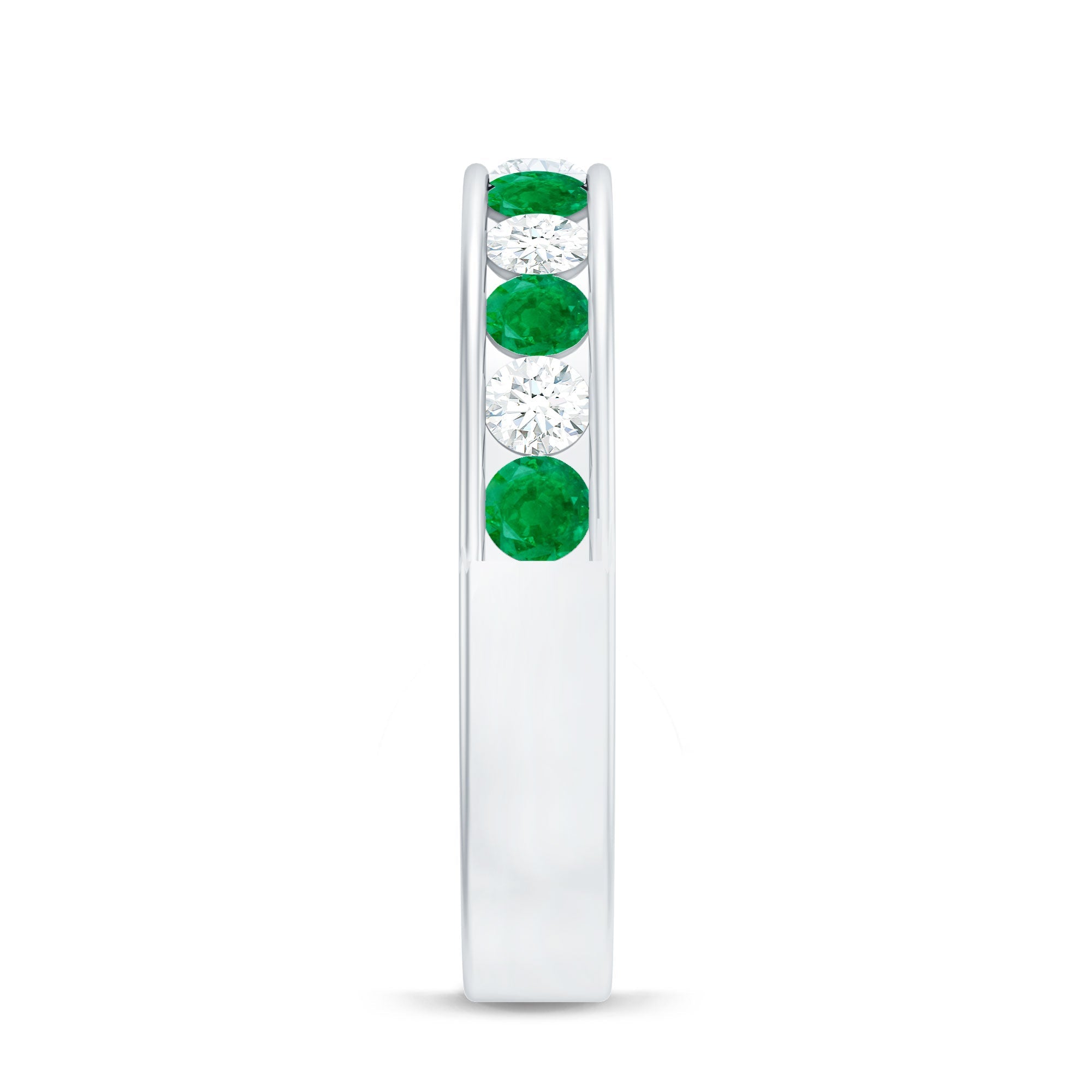 Emerald Eternity Band – Channel Set Ring With Diamond Half Eternity For Daily Wear