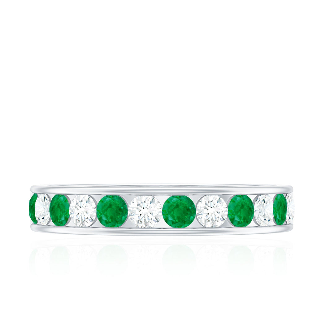Emerald Eternity Band – Channel Set Ring With Diamond Half Eternity For Daily Wear