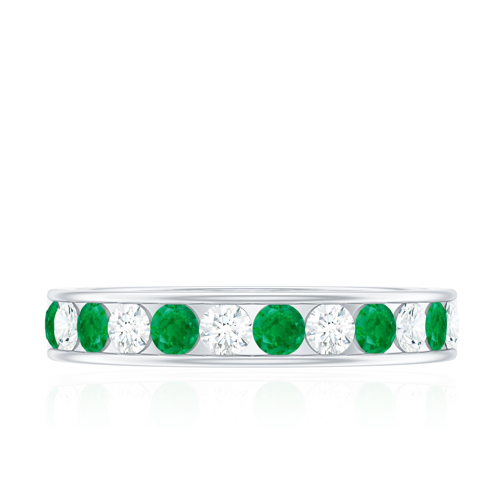 Emerald Eternity Band – Channel Set Ring With Diamond Half Eternity For Daily Wear
