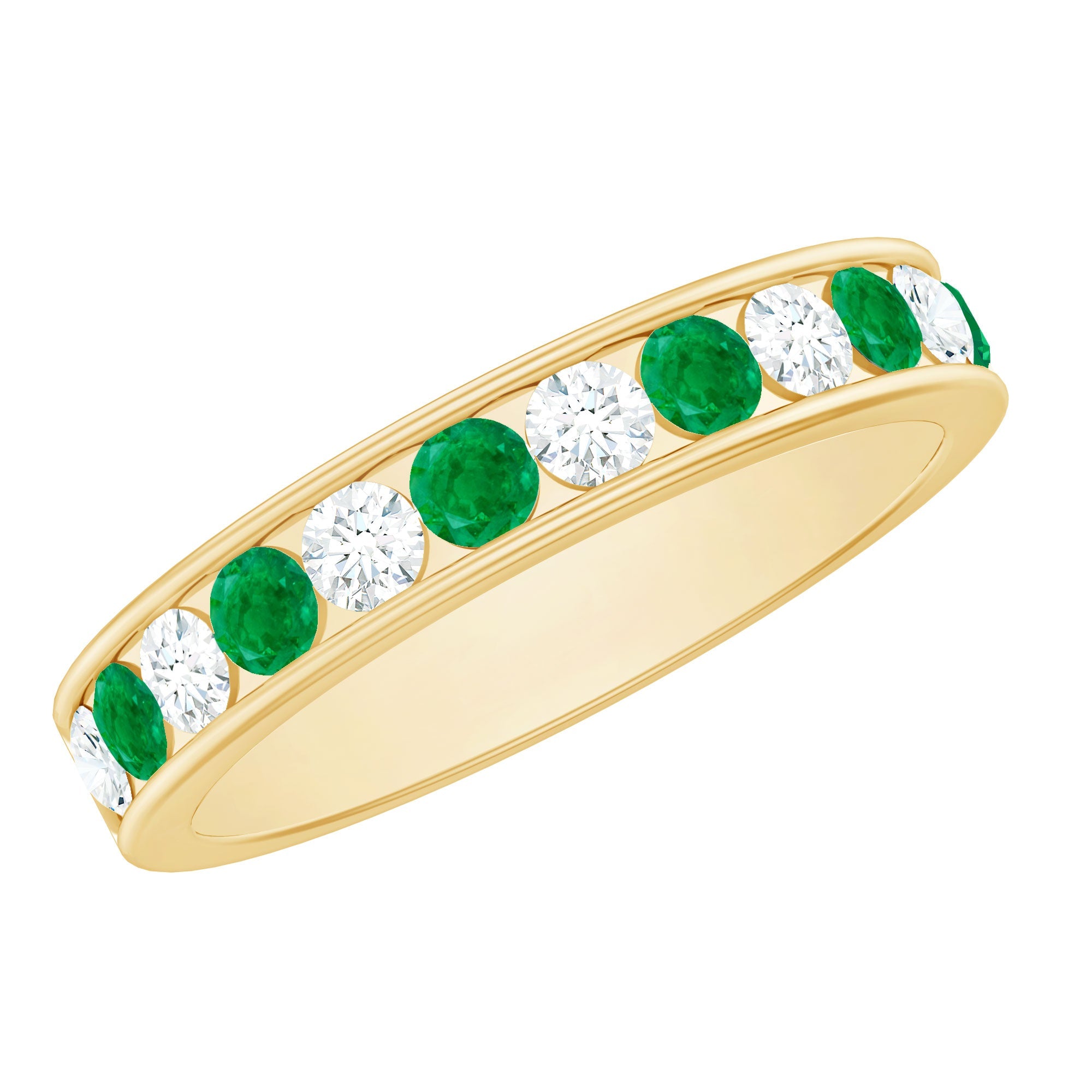 Emerald Eternity Band – Channel Set Ring With Diamond Half Eternity For Daily Wear