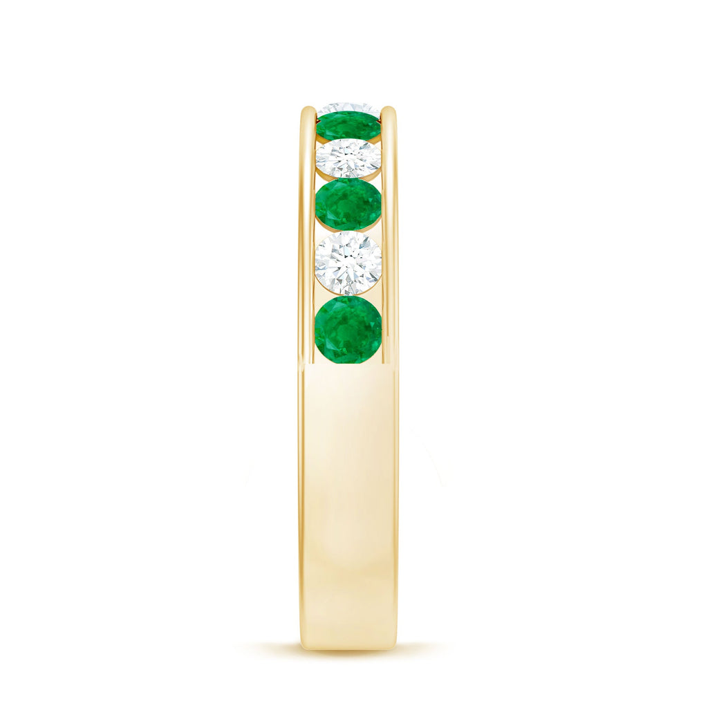 Emerald Eternity Band – Channel Set Ring With Diamond Half Eternity For Daily Wear