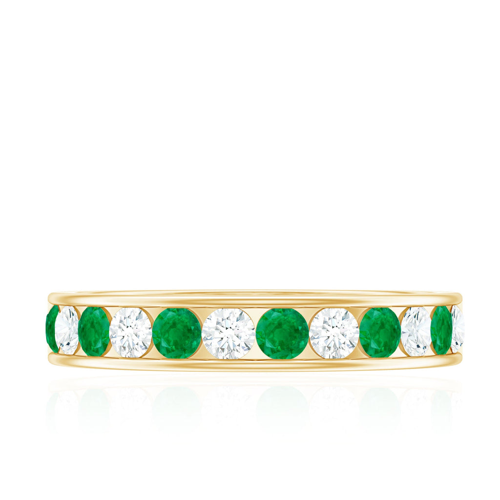 Emerald Eternity Band – Channel Set Ring With Diamond Half Eternity For Daily Wear