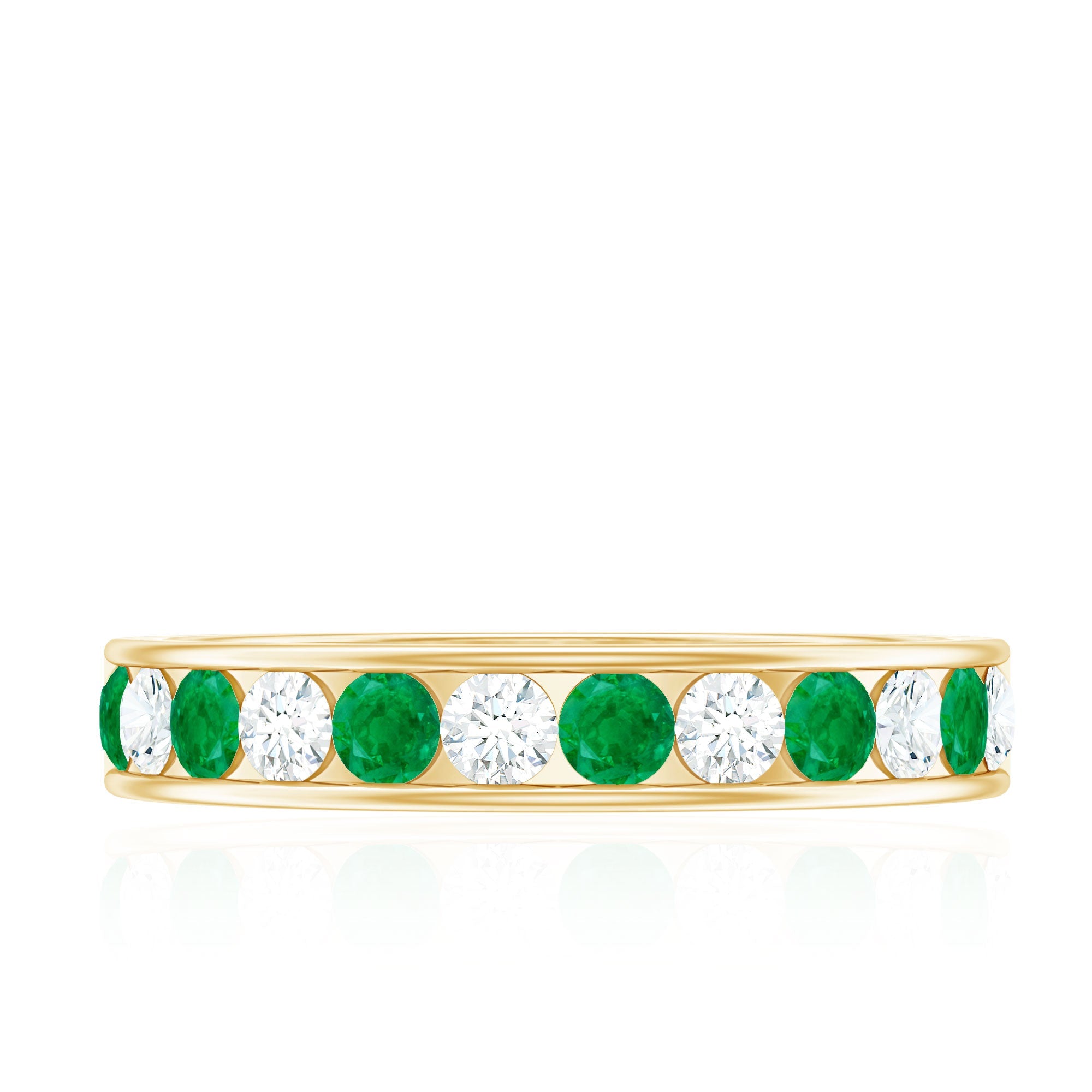 Emerald Eternity Band – Channel Set Ring With Diamond Half Eternity For Daily Wear