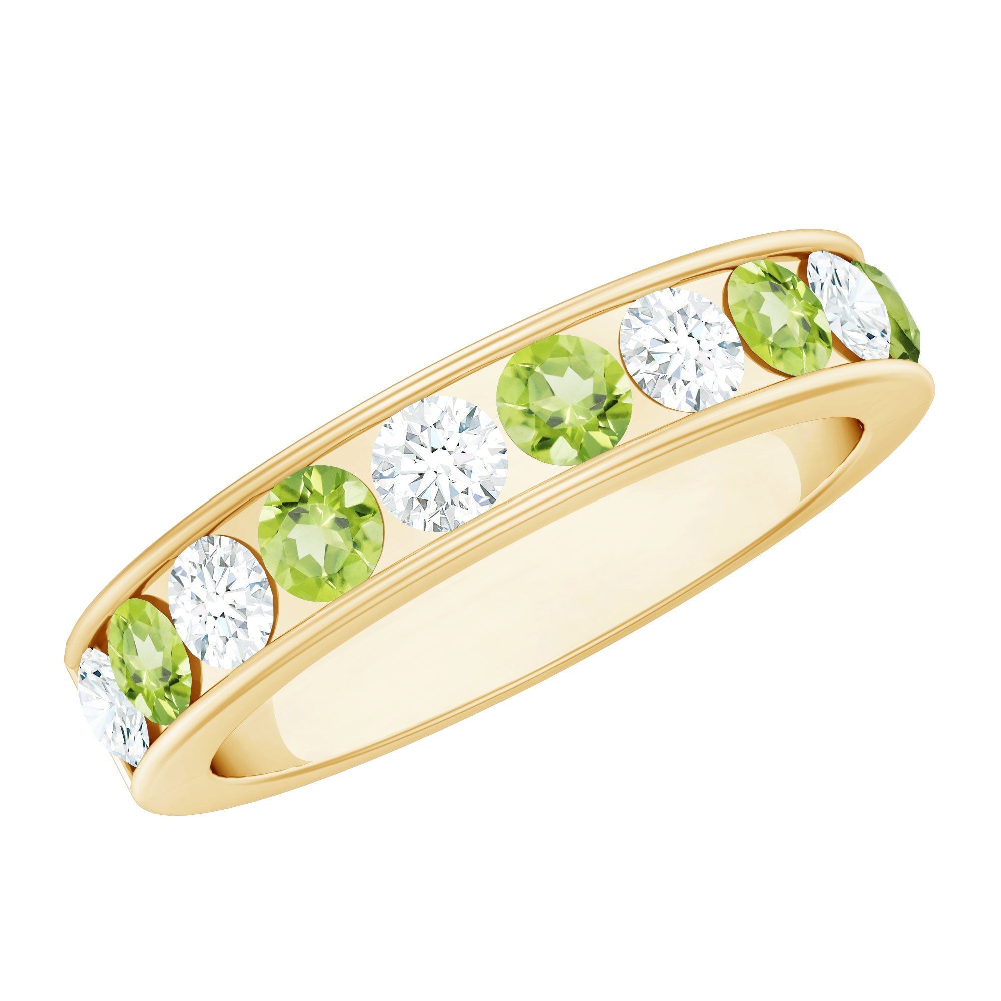 Peridot Eternity Ring – Diamond Half Eternity Channel Set Band for Women