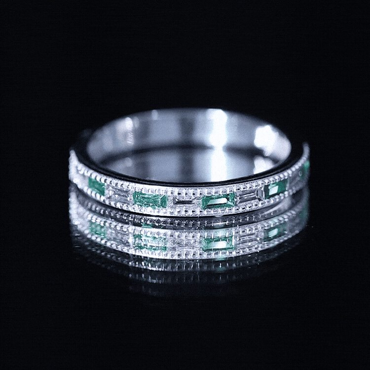 Lab Grown Emerald Ring – Half Eternity Band With Baguette Cut Diamonds | Stackable Wedding Band