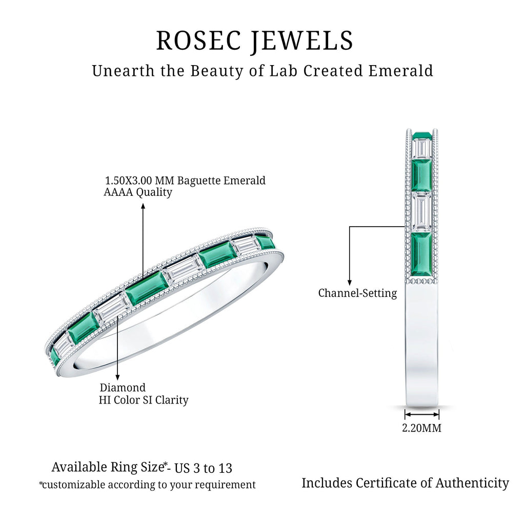 Lab Grown Emerald Ring – Half Eternity Band With Baguette Cut Diamonds | Stackable Wedding Band