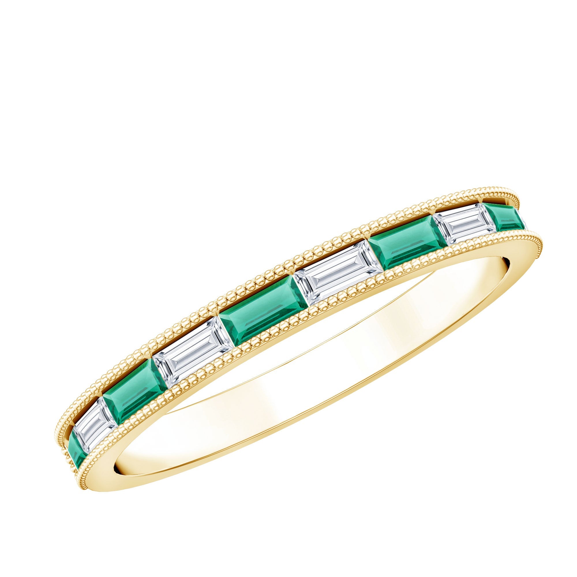 Lab Grown Emerald Ring – Half Eternity Band With Baguette Cut Diamonds | Stackable Wedding Band
