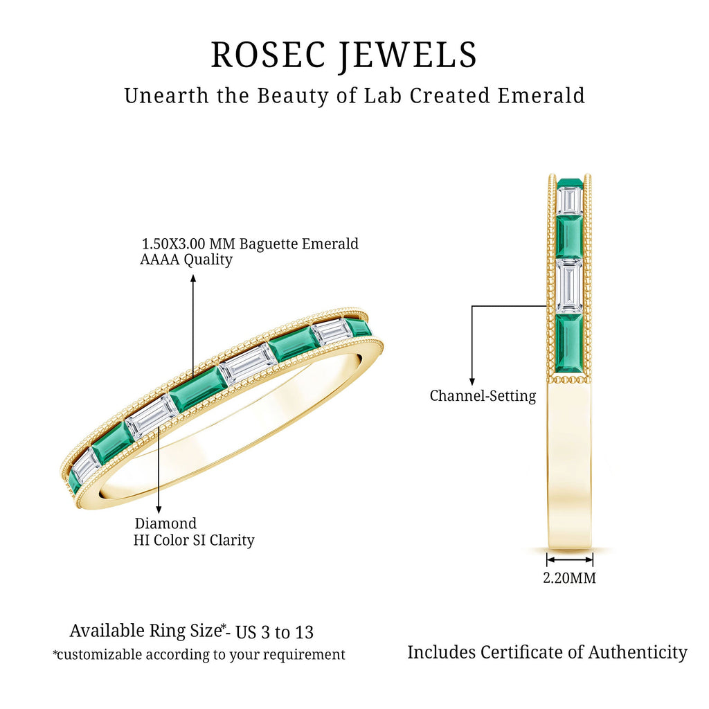 Lab Grown Emerald Ring – Half Eternity Band With Baguette Cut Diamonds | Stackable Wedding Band