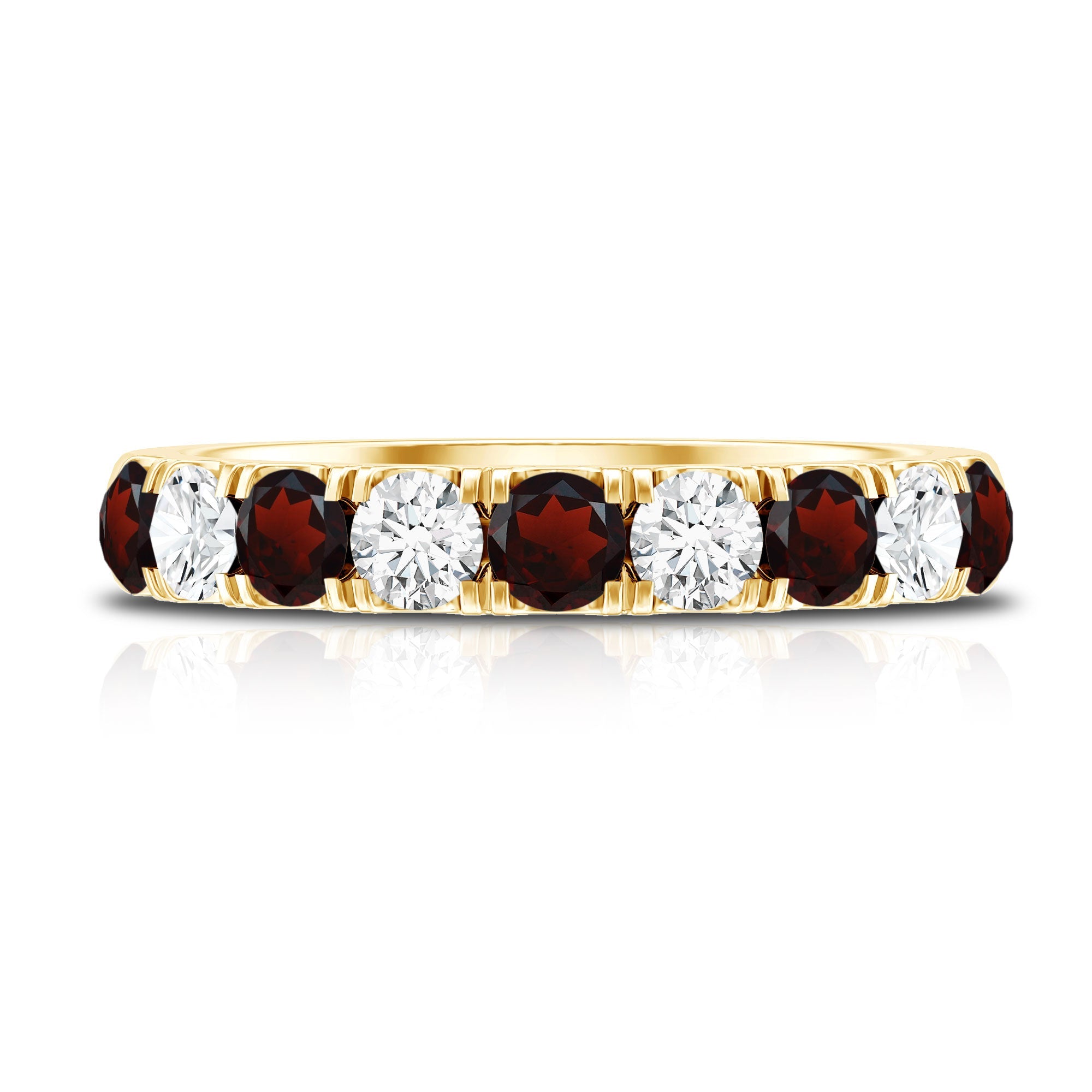 Genuine Garnet Diamond Half Eternity Wedding Ring